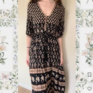 flowy black/beige patterned high-low dress